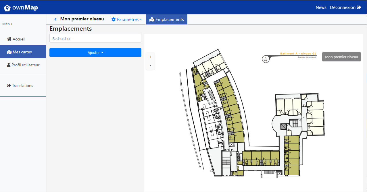 Liste des emplacements, vide au départ